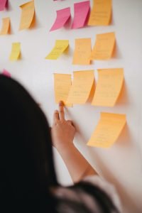Colourful sticky notes on a whiteboard